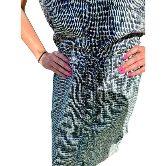 Ann Taylor vintage M Linen/Rayon blend Sleeveless draw string waist white/navy - Picture 3 of 4